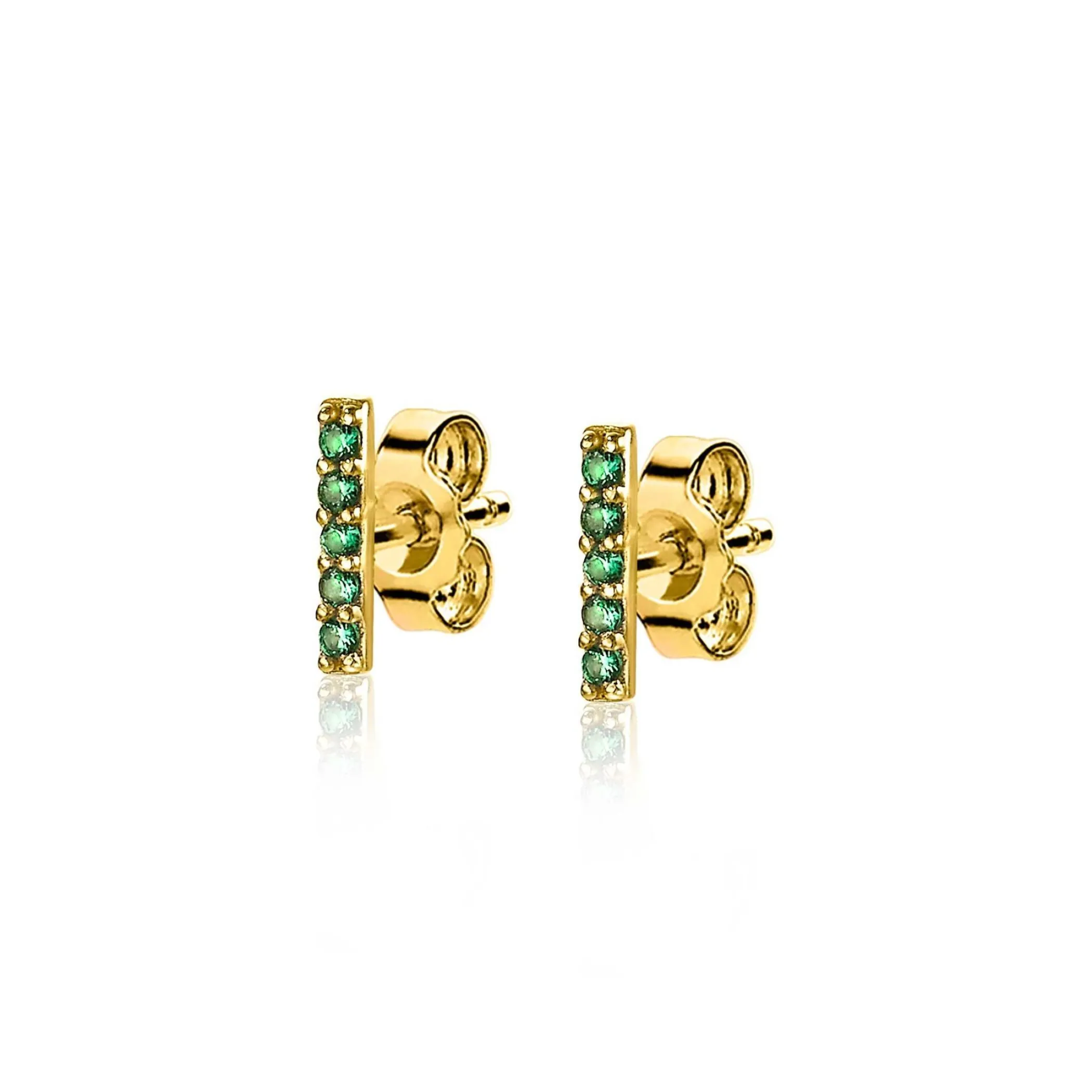Best Zinzi zilveren geelvergulde oorknoppen staafje groen 8mm ZIO1689GG