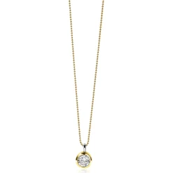 Zinzi zilveren geelvergulde hanger 17mm rond witte zirconia ZIH2 (zonder collier)