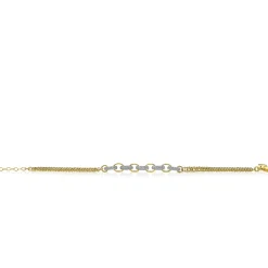 Online Zinzi zilveren gourmet armband 14K geel verguld grove ovale schakels bicolor witte zirconia ZIA2203Y