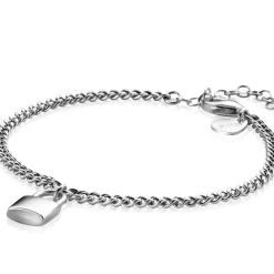 New Zinzi zilveren gourmet armband met trendy slotje als bedeltje 16,5-19,5cm ZIA2354