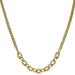 Best Zinzi zilveren gourmet collier 14K geel verguld grove ovale schakels witte zirconia 45cm ZIC2203Y