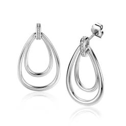 Clearance Zinzi zilveren grote ovale oorstekers 28mm waarbij de top bezet is met witte zirconia's ZIO2489