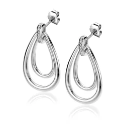 Clearance Zinzi zilveren grote ovale oorstekers 28mm waarbij de top bezet is met witte zirconia's ZIO2489