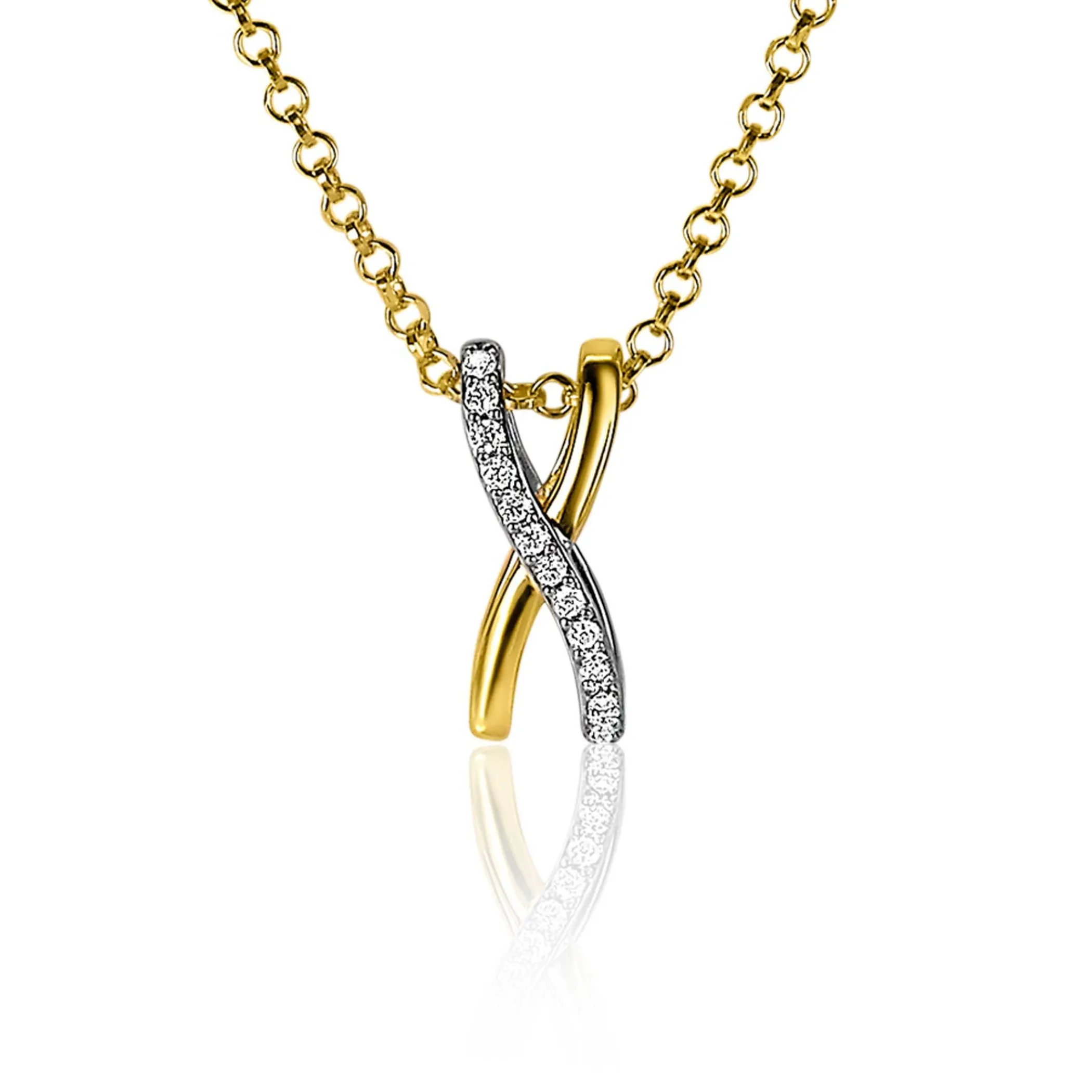 Online Zinzi zilveren hanger cross-over bicolor met witte zirconia's 15mm ZIH2234 (zonder collier)