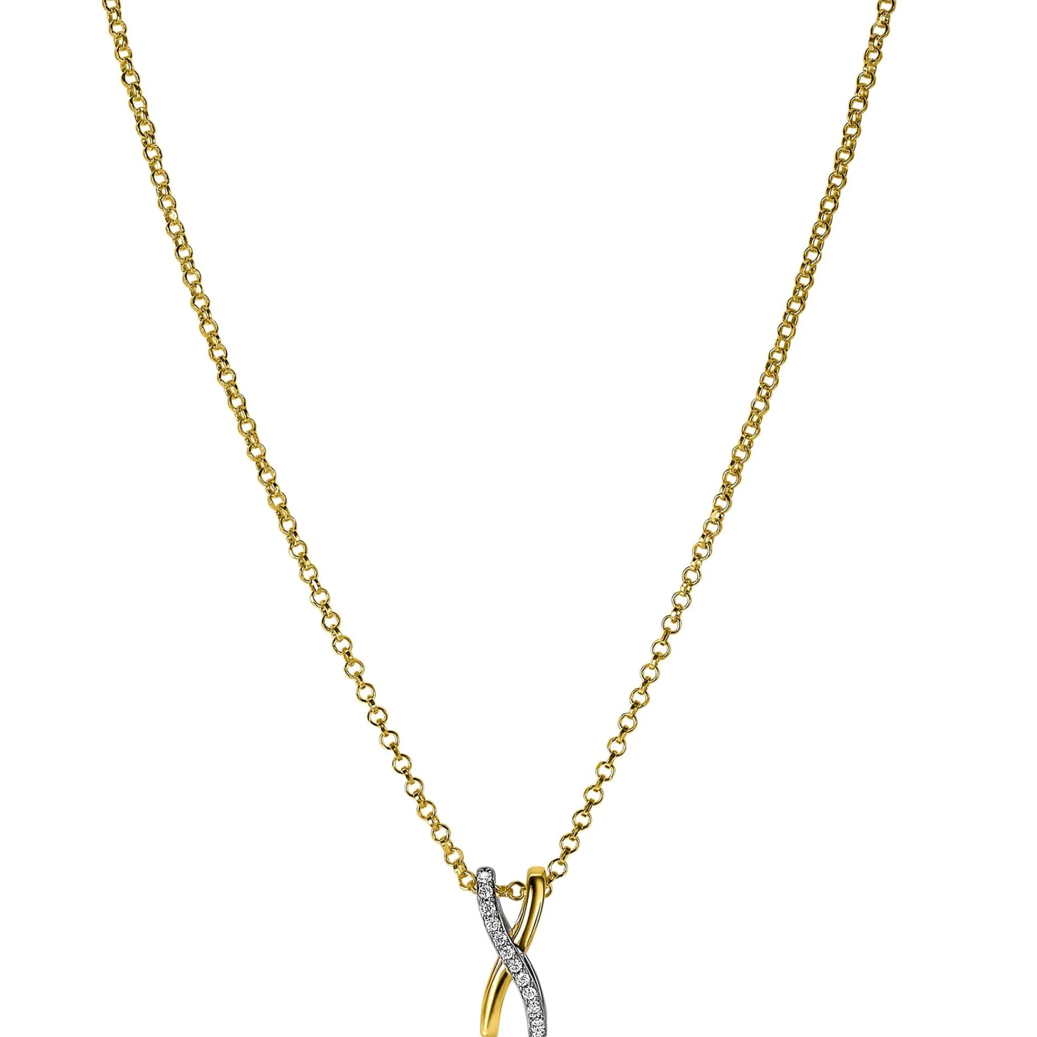 Online Zinzi zilveren hanger cross-over bicolor met witte zirconia's 15mm ZIH2234 (zonder collier)