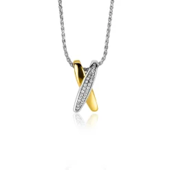Hot Zinzi zilveren hanger cross-over bicolor met witte zirconia's 18mm ZIH2240 (zonder collier)