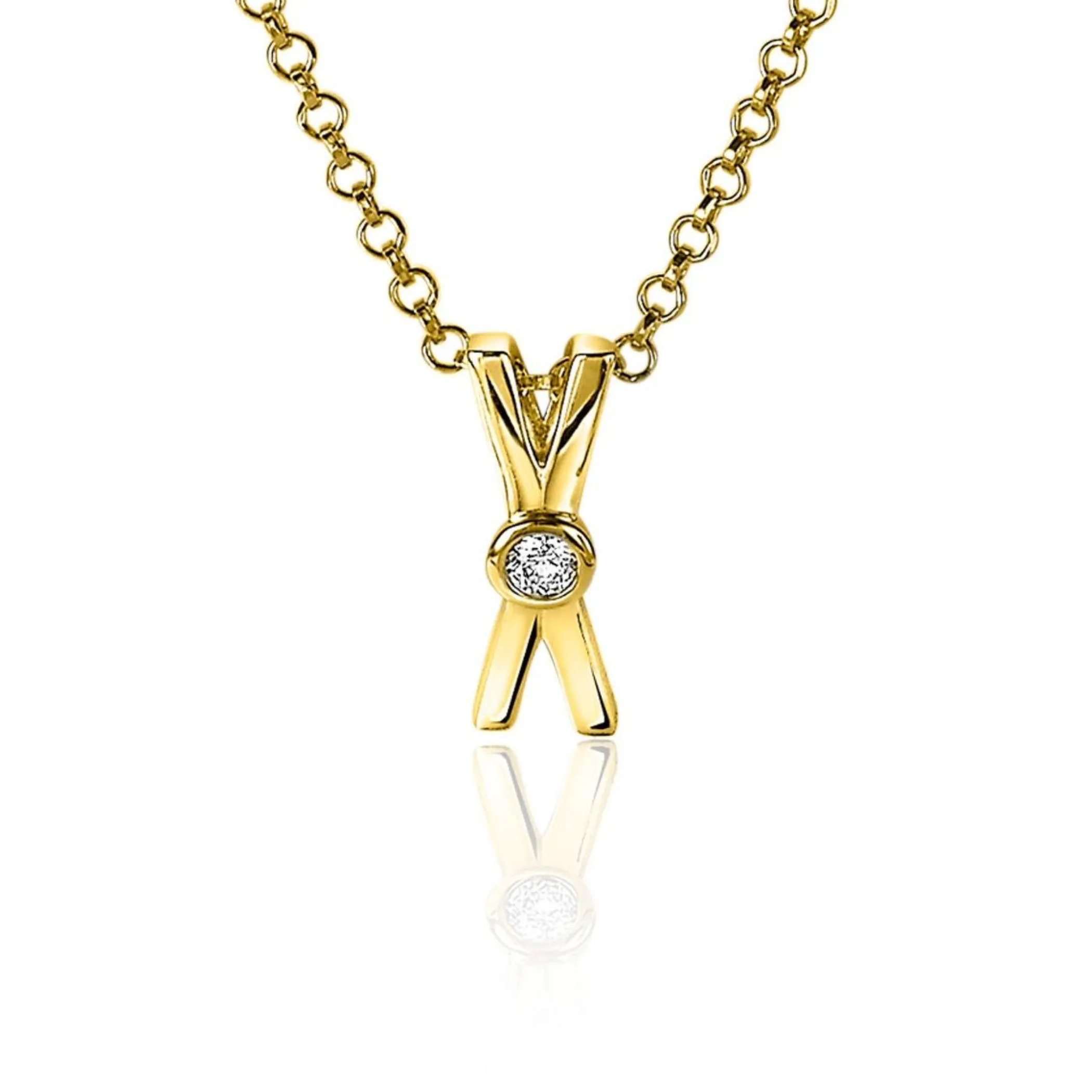 Outlet Zinzi zilveren hanger extra 14K geel verguld X-vorm witte zirconia ZIH2194Y (zonder collier)