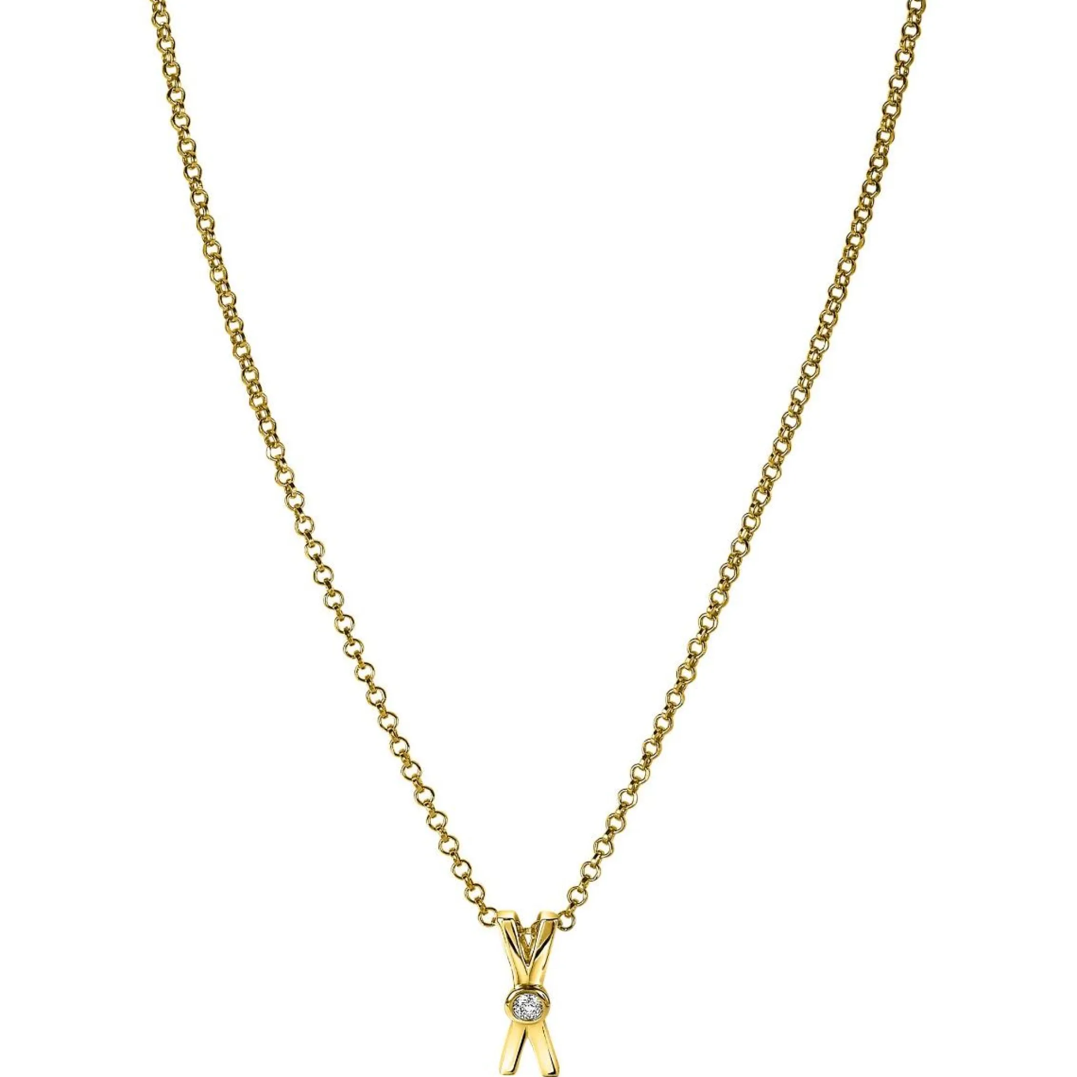 Outlet Zinzi zilveren hanger extra 14K geel verguld X-vorm witte zirconia ZIH2194Y (zonder collier)