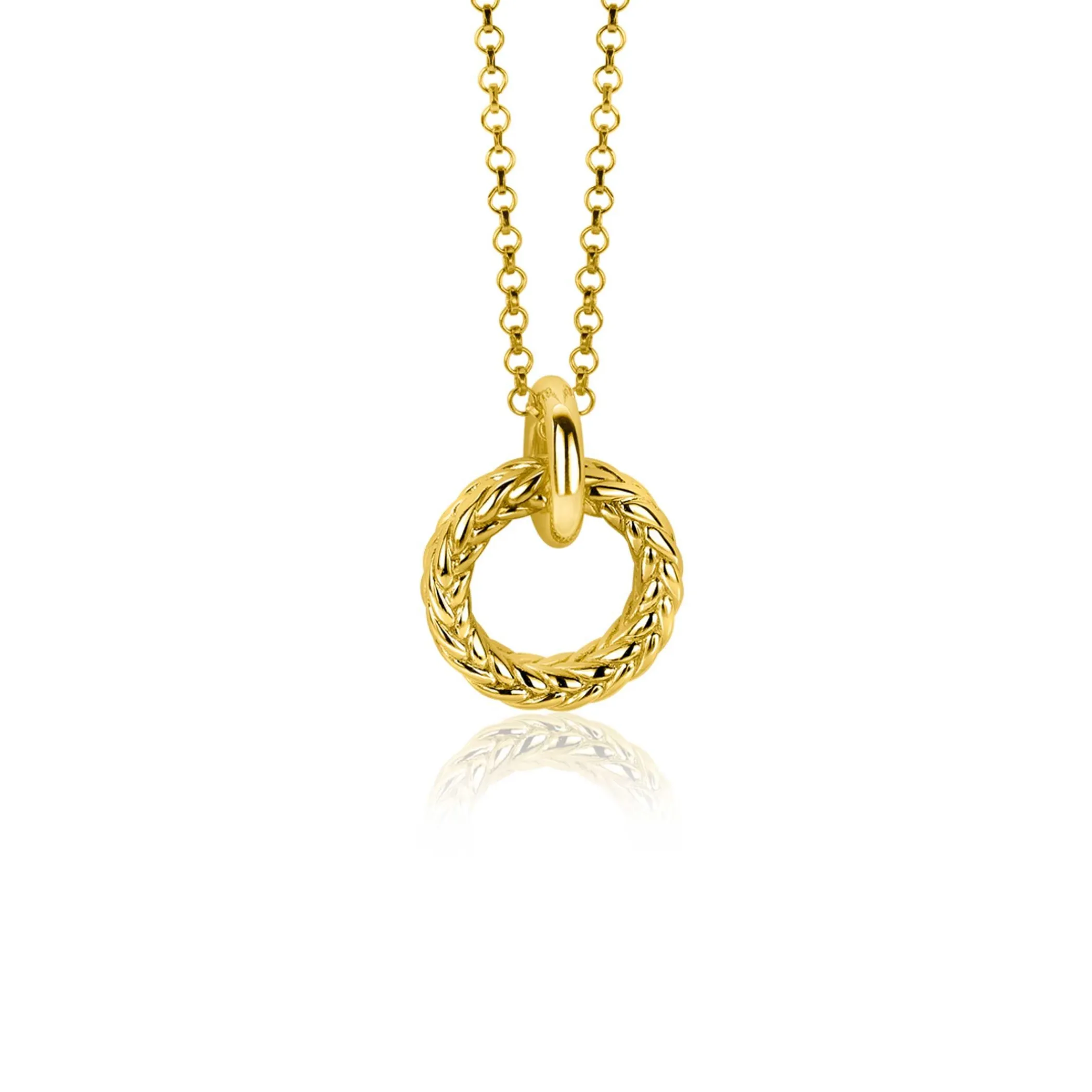Hot Zinzi zilveren hanger extra 14K geel verguld rond met touweffect 19mm ZIH2246G (zonder collier)
