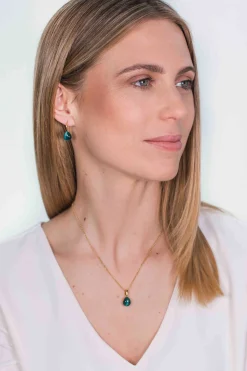 Zinzi zilveren hanger geelverguld groen peervorm 20mm ZIH1934GG (zonder collier)