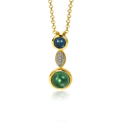 Best Zinzi zilveren hanger geelverguld 25mm blauwe groene kleurstenen ZIH1967