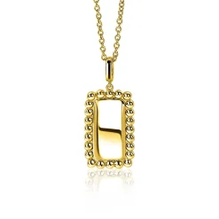 Discount Zinzi zilveren hanger geelverguld 26mm rechthoek met bolletjes rand ZIH1976G (zonder collier)
