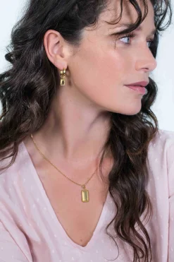 Discount Zinzi zilveren hanger geelverguld 26mm rechthoek met bolletjes rand ZIH1976G (zonder collier)