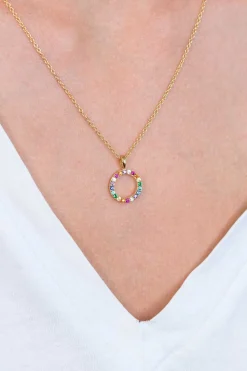 Sale Zinzi zilveren hanger 14K geel verguld 12mm bezet regenboog ZIH2170 (zonder collier)