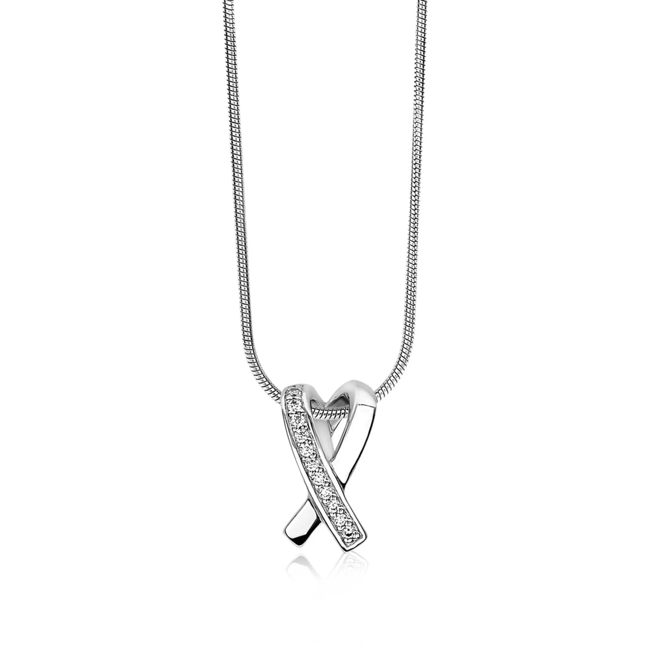 Online Zinzi zilveren hanger kruislings wit ZIH1625 (zonder collier)