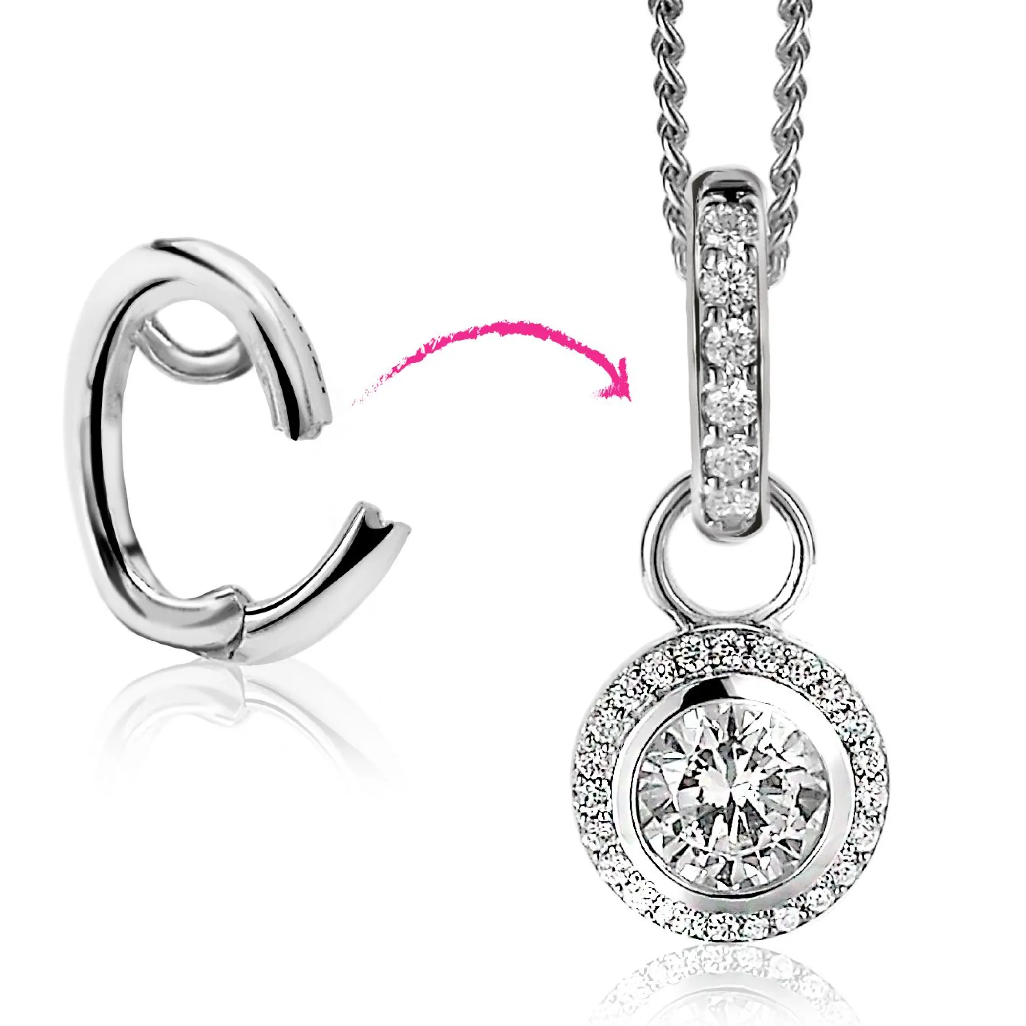 Best Zinzi zilveren hanger met witte zirconia's om je oorbedels aan te hangen ZIH2CH