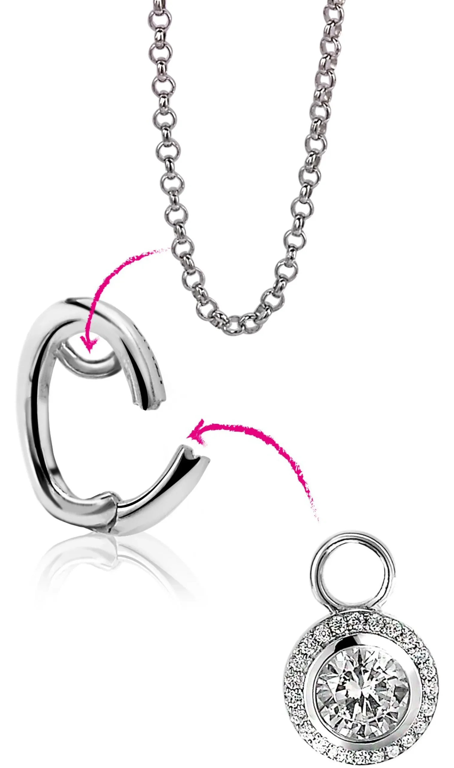 Best Zinzi zilveren hanger met witte zirconia's om je oorbedels aan te hangen ZIH2CH