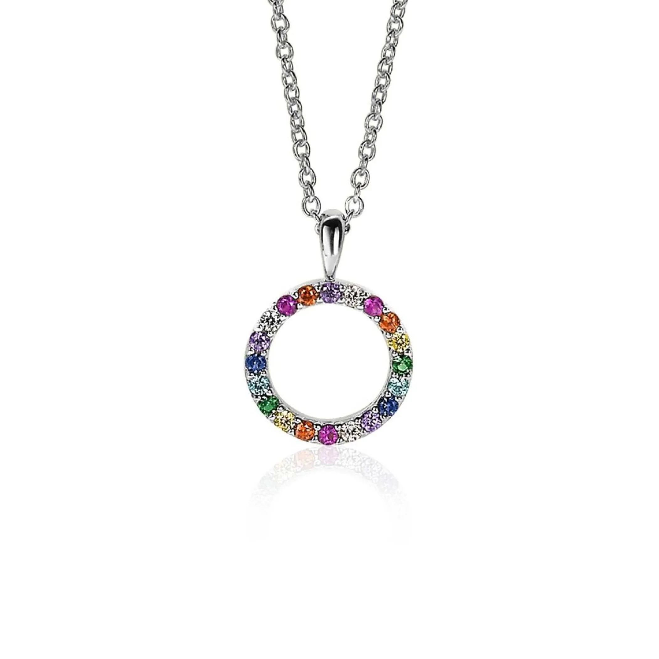 Online Zinzi zilveren hanger 12mm bezet met regenboog kleurstenen ZIH2170Z (zonder collier)