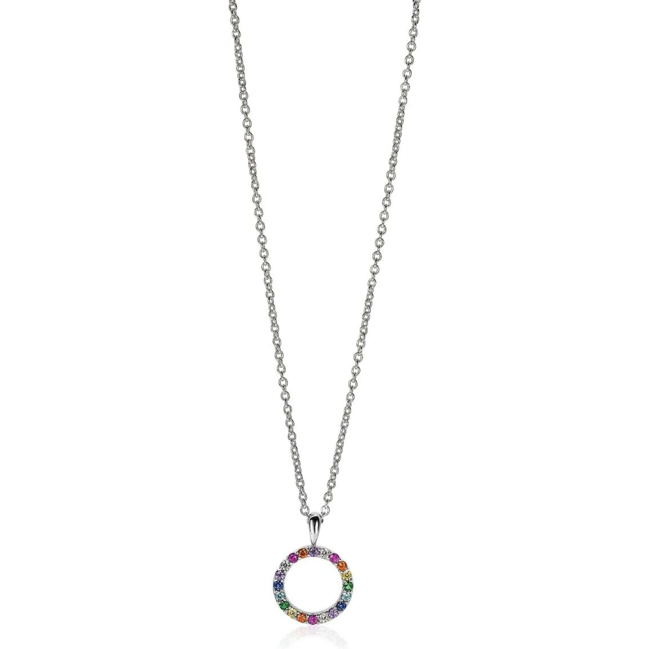 Online Zinzi zilveren hanger 12mm bezet met regenboog kleurstenen ZIH2170Z (zonder collier)