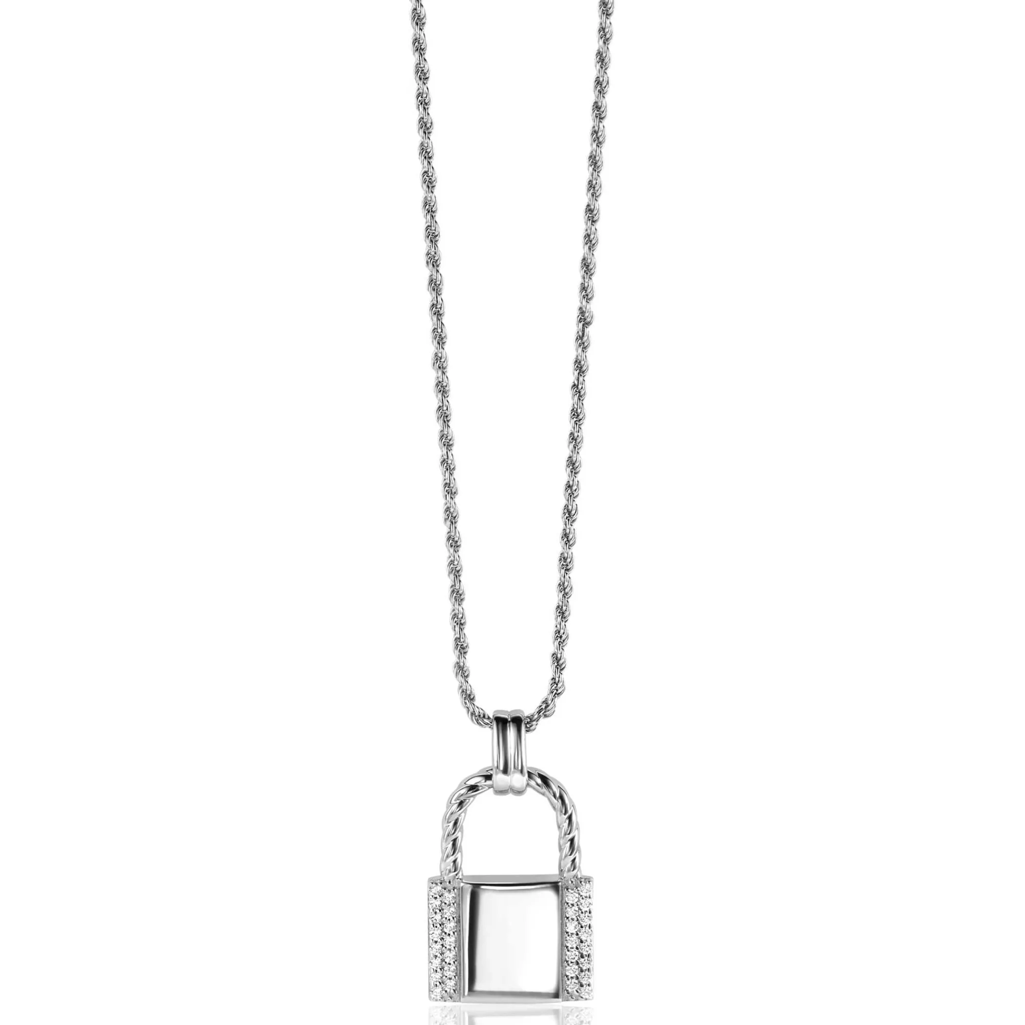 Sale Zinzi zilveren hanger (25mm) in de vorm van een slotje, bezet met witte zirconia's ZIH2391L (zonder collier)