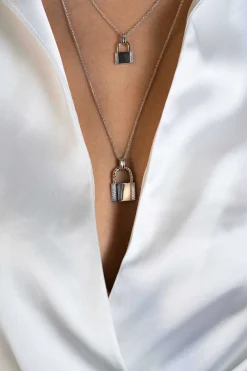 Sale Zinzi zilveren hanger (25mm) in de vorm van een slotje, bezet met witte zirconia's ZIH2391L (zonder collier)