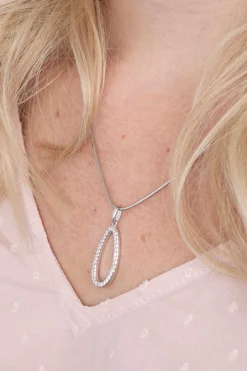 Sale Zinzi zilveren hanger 33mm ovale vorm met witte zirconia's ZIH2038 (zonder collier)
