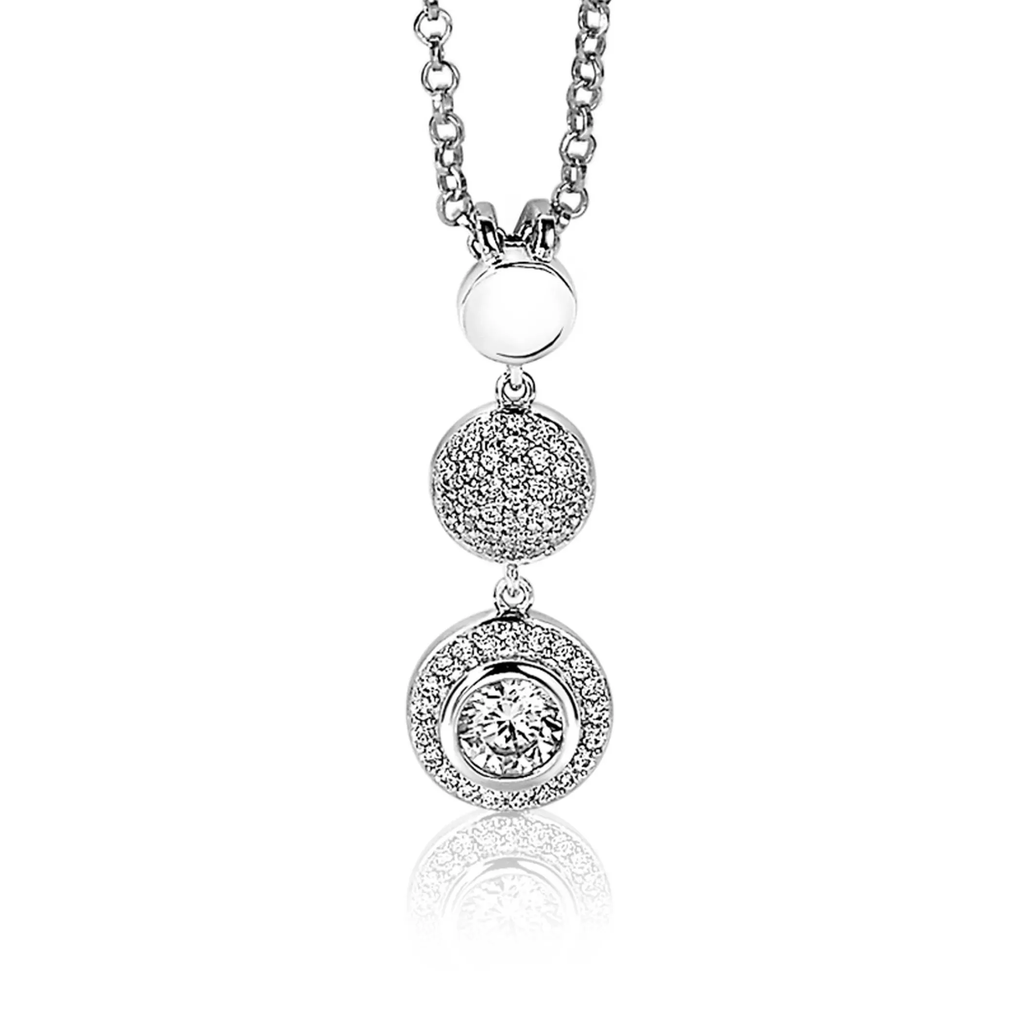 Clearance Zinzi zilveren hanger 26mm ronde vormen witte zirconia's ZIH1973 (zonder collier)