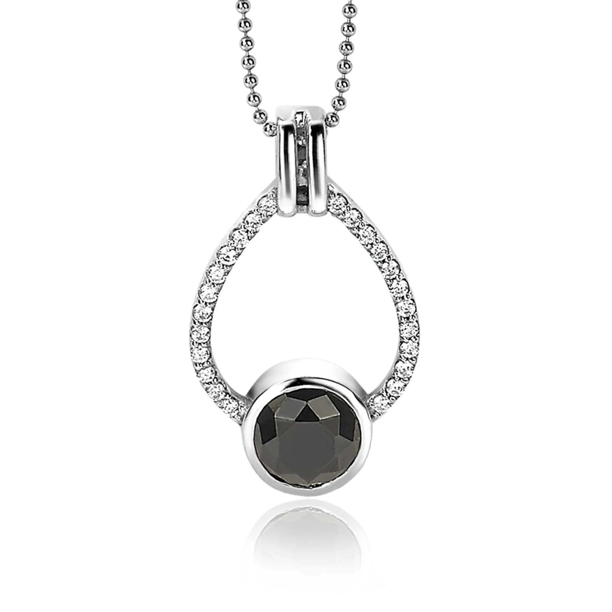 Online Zinzi zilveren hanger 32mm druppelvorm zwart witte zirconia's ZIH1947 (zonder collier)