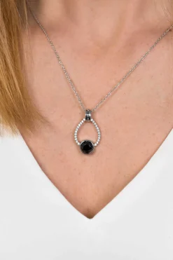 Online Zinzi zilveren hanger 32mm druppelvorm zwart witte zirconia's ZIH1947 (zonder collier)