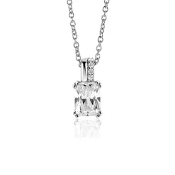 Hot Zinzi zilveren hanger 14mm met rechthoekige witte zirconia en luxe hangoog ZIH2392 (zonder collier)