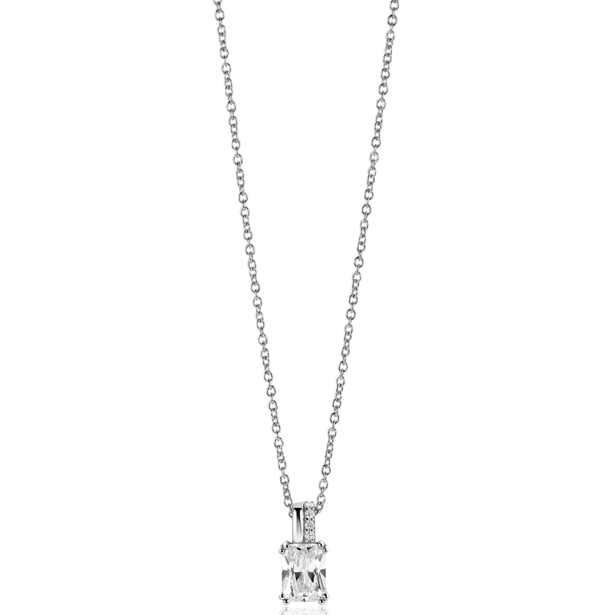 Hot Zinzi zilveren hanger 14mm met rechthoekige witte zirconia en luxe hangoog ZIH2392 (zonder collier)