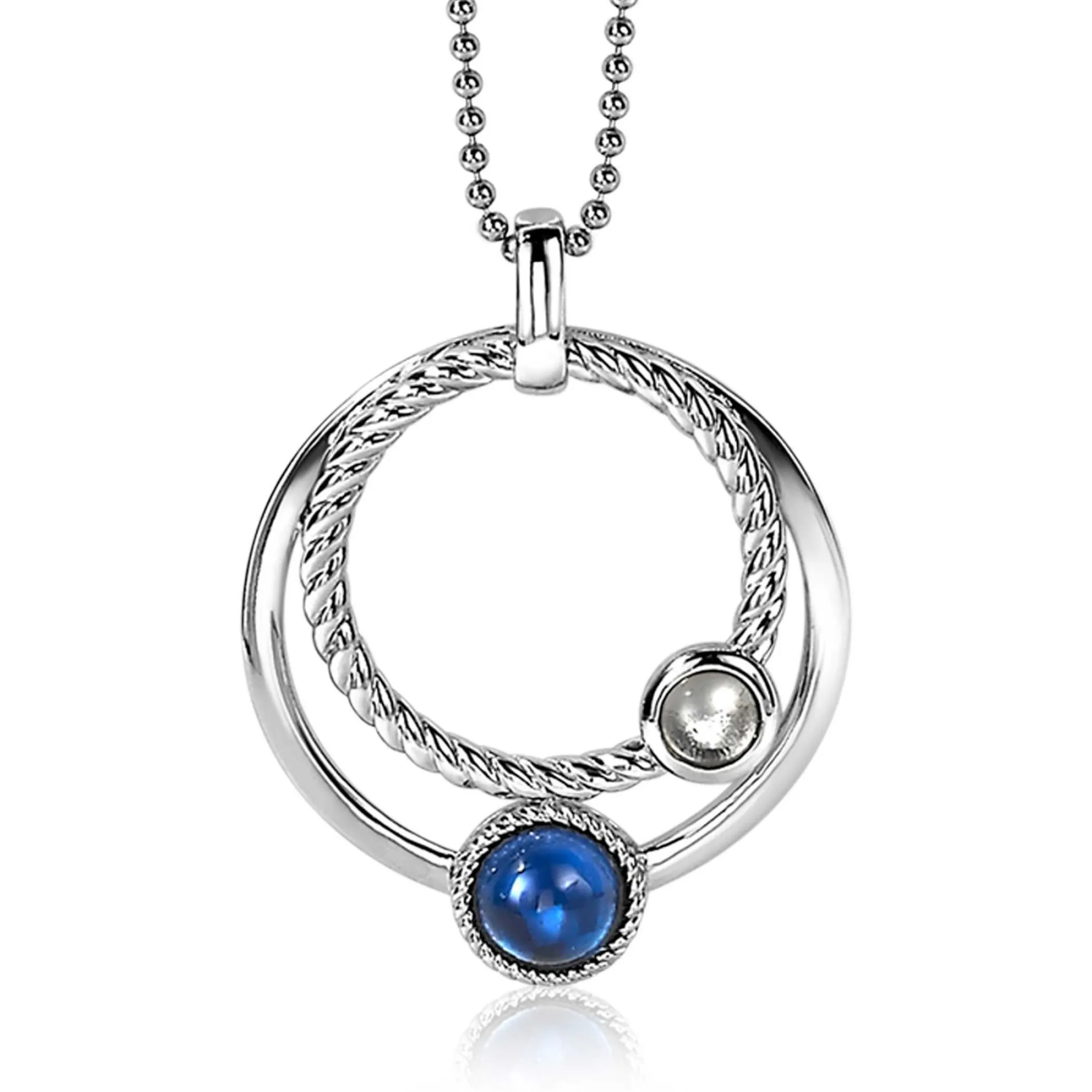 New Zinzi zilveren hanger ronde cirkels blauw 32mm ZIH1963 (zonder collier)