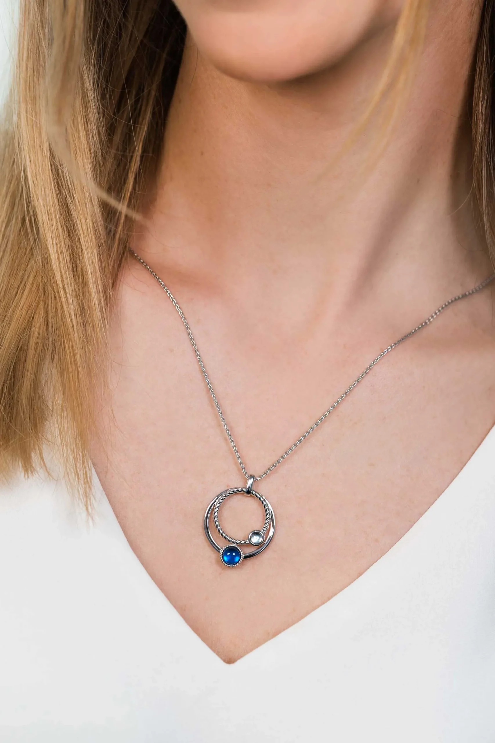 New Zinzi zilveren hanger ronde cirkels blauw 32mm ZIH1963 (zonder collier)