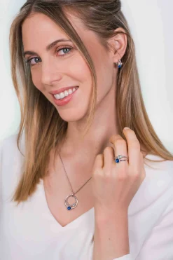 New Zinzi zilveren hanger ronde cirkels blauw 32mm ZIH1963 (zonder collier)