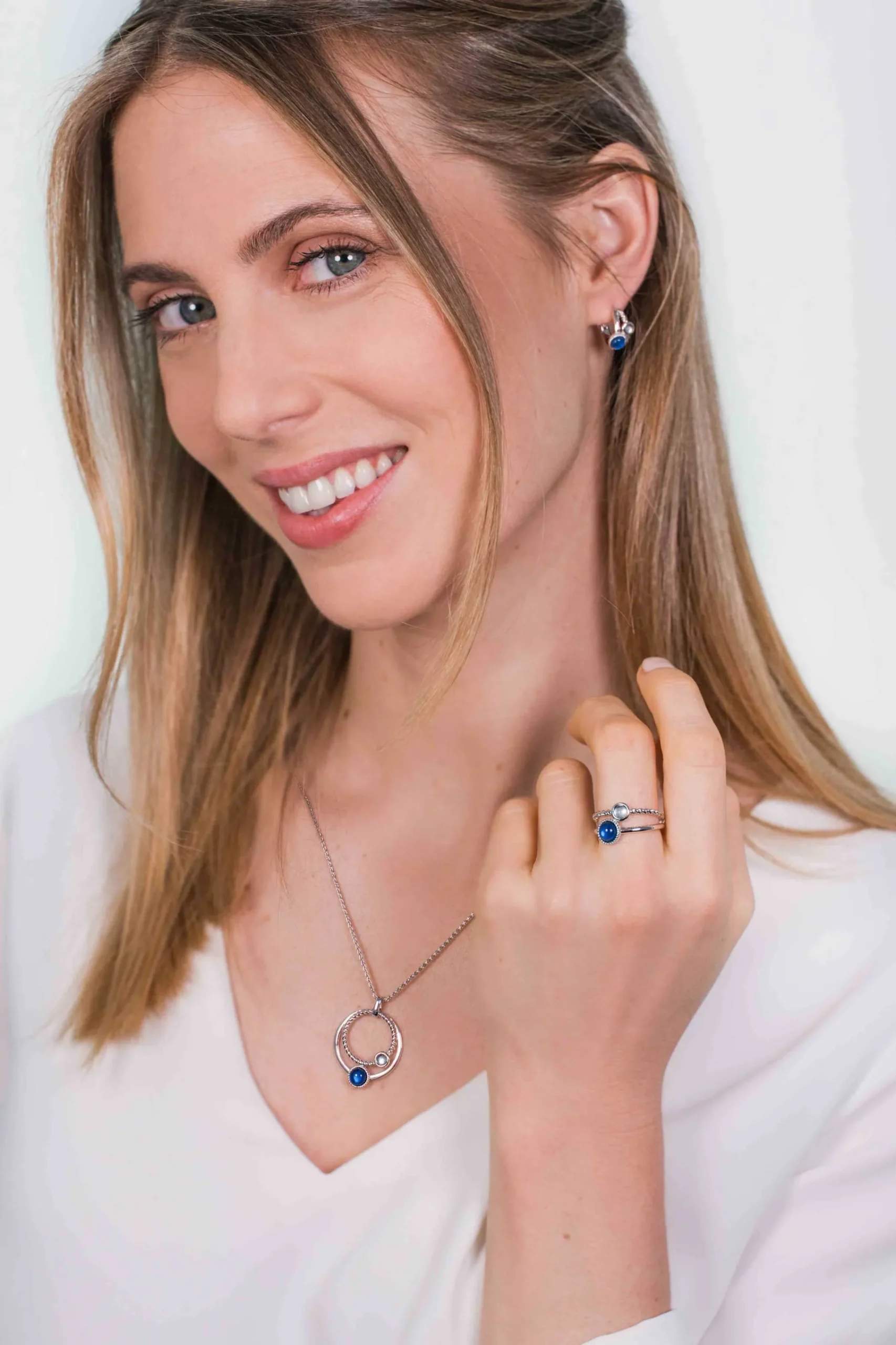 New Zinzi zilveren hanger ronde cirkels blauw 32mm ZIH1963 (zonder collier)