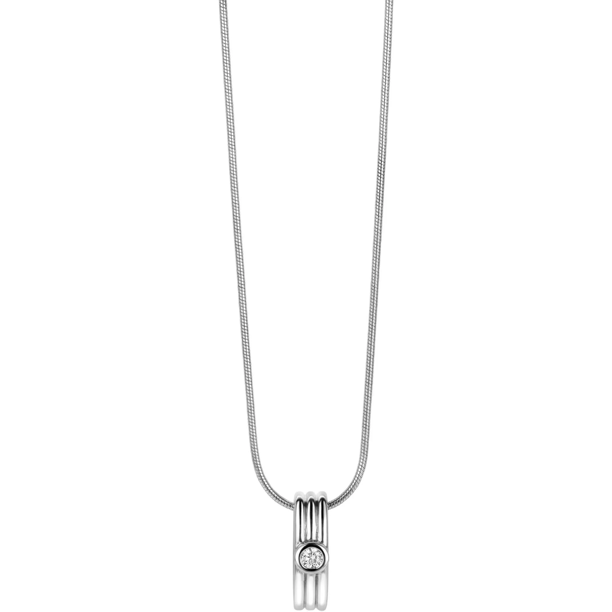 Outlet Zinzi zilveren hanger staaf met drie banen en witte ronde zirconia 17mm ZIH2241 (zonder collier)
