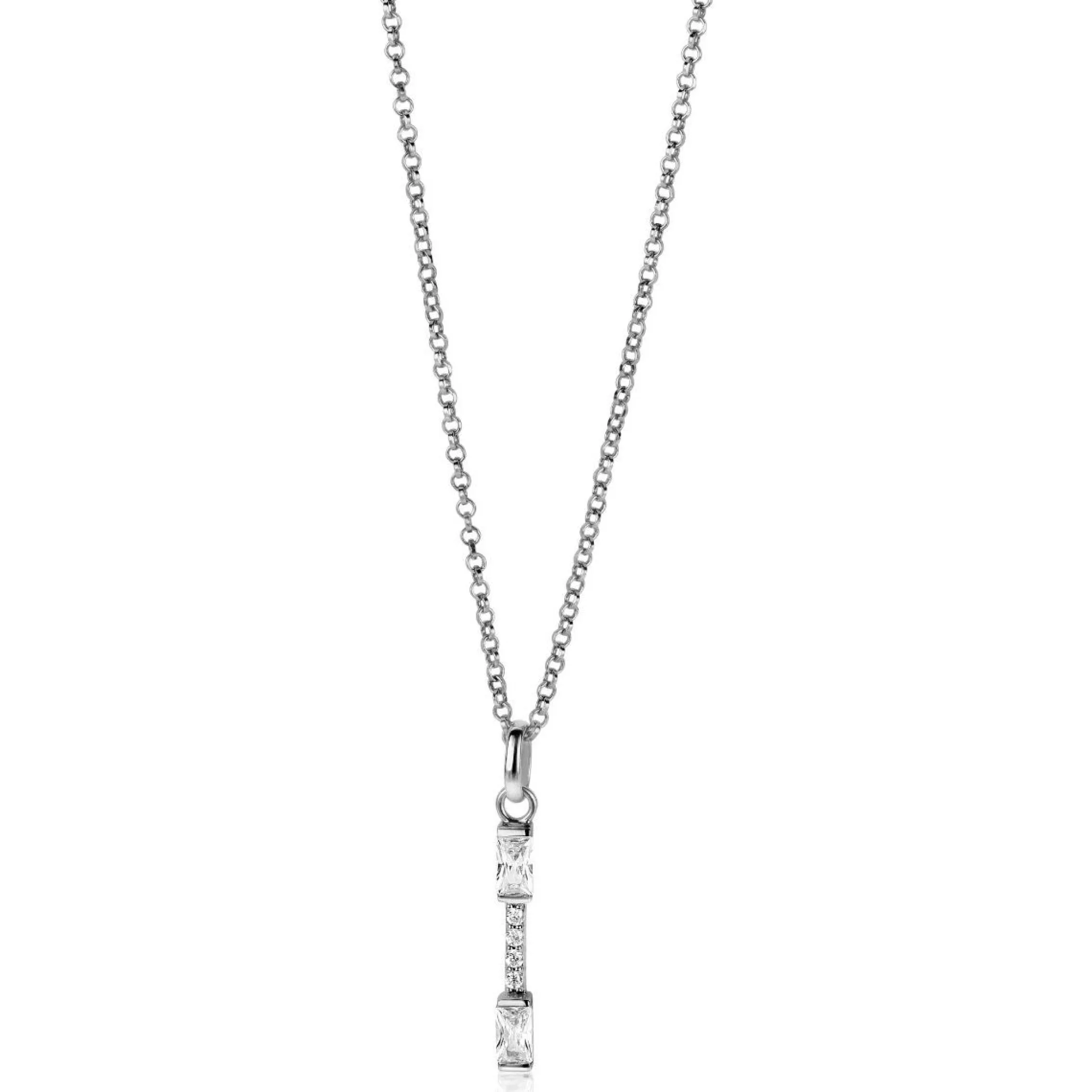 Discount Zinzi zilveren hanger staafje 28mm met witte zirconia's ZIH2077 (zonder collier)