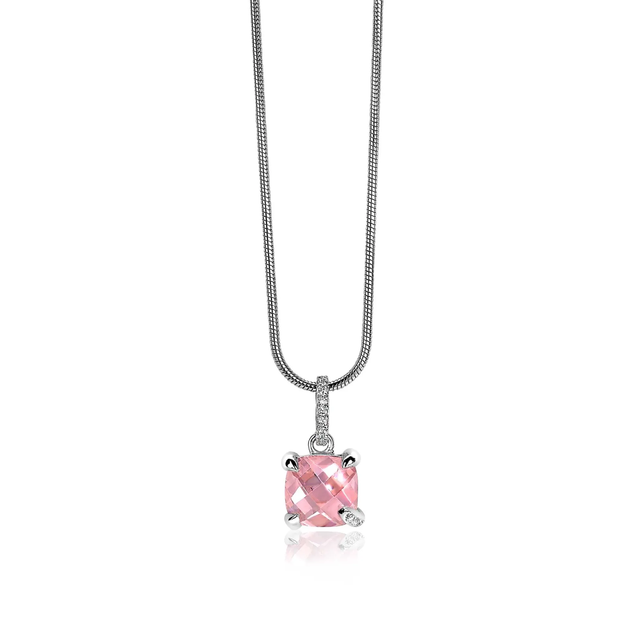Best Zinzi zilveren hanger vierkant roze ZIH1470R (zonder collier)