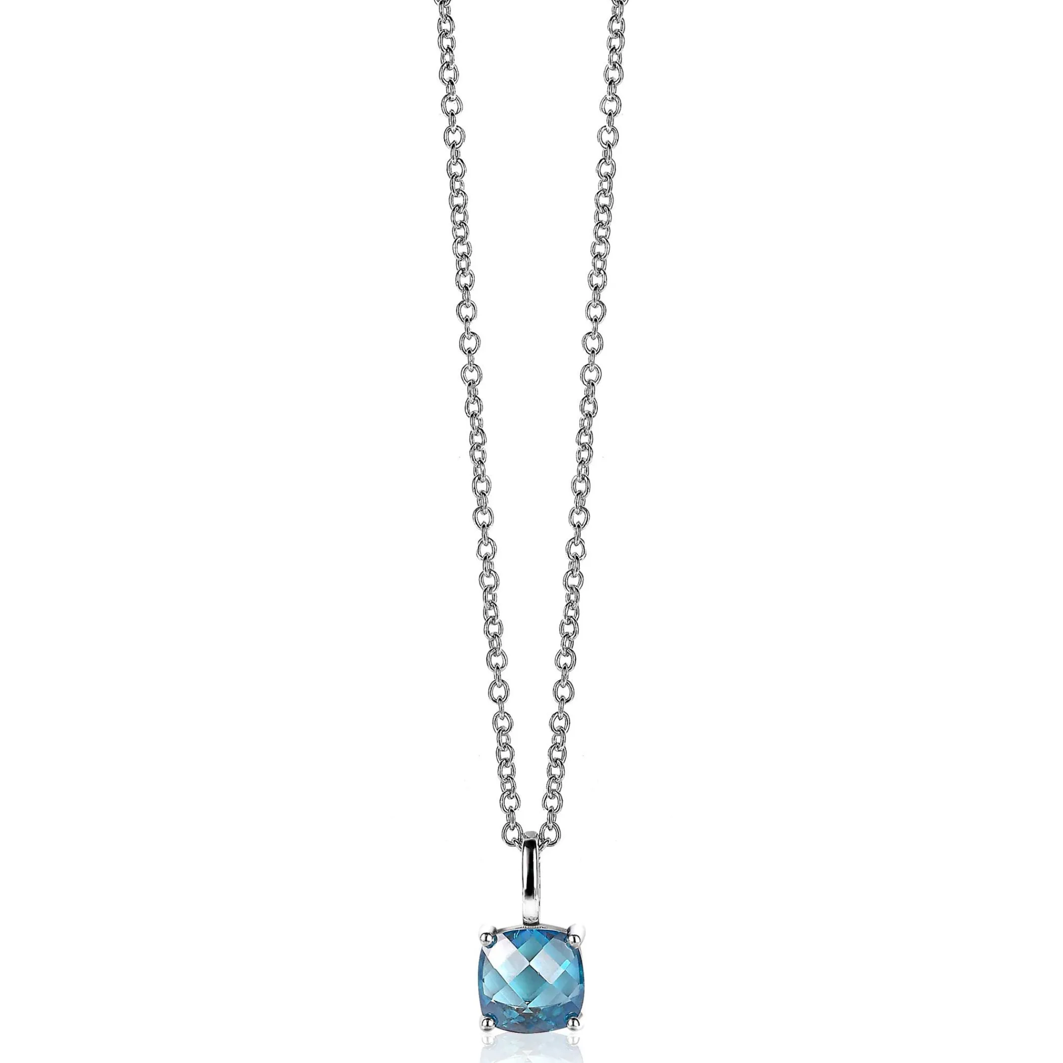 New Zinzi zilveren hanger vierkant turquoise blauw ZIH2073T (zonder collier)