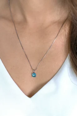 New Zinzi zilveren hanger vierkant turquoise blauw ZIH2073T (zonder collier)