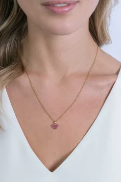 Sale Zinzi zilveren hart hanger 14K geel verguld 13 mm donkerroze ZIH2139R (zonder collier)