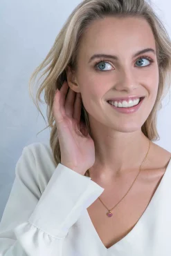 Sale Zinzi zilveren hart hanger 14K geel verguld 13 mm donkerroze ZIH2139R (zonder collier)