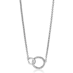 New Zinzi zilveren ketting 2 open rondjes verbonden wit ZIC1782