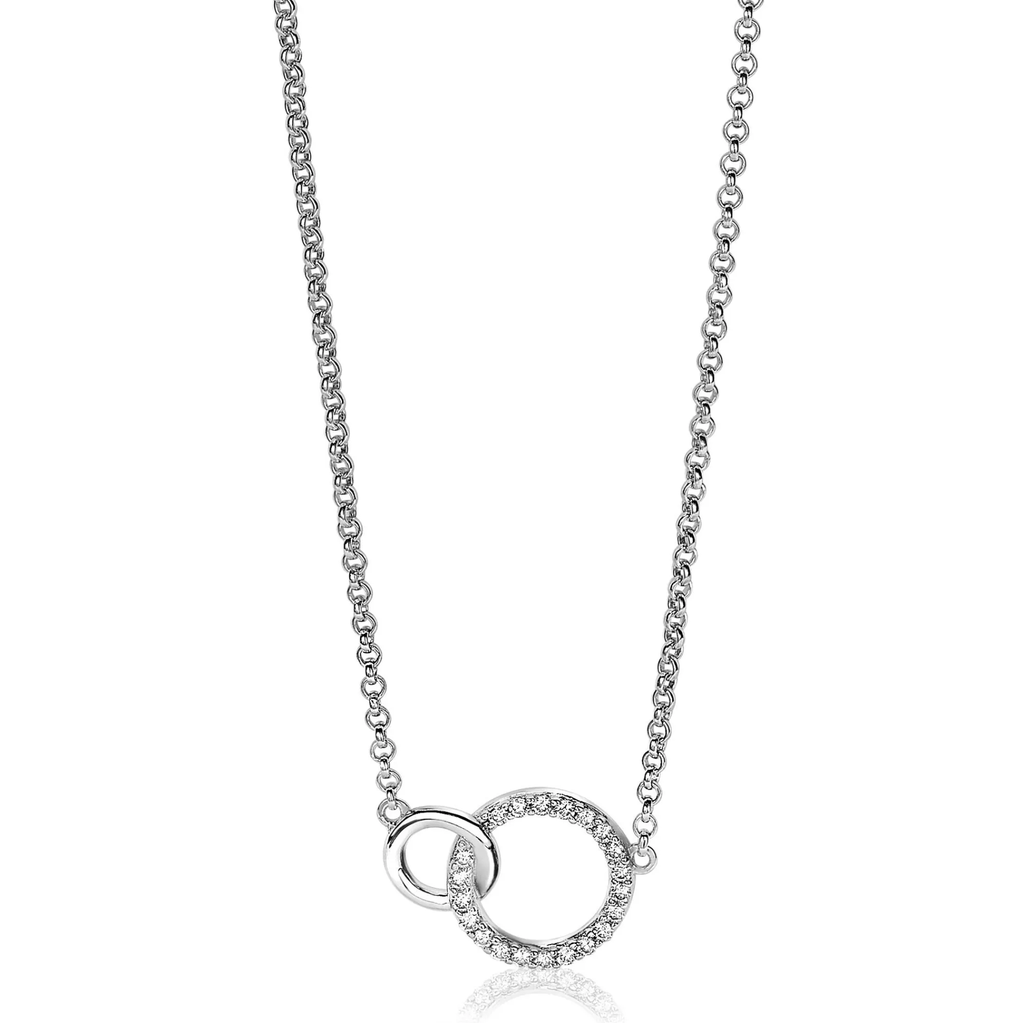 New Zinzi zilveren ketting 2 open rondjes verbonden wit ZIC1782