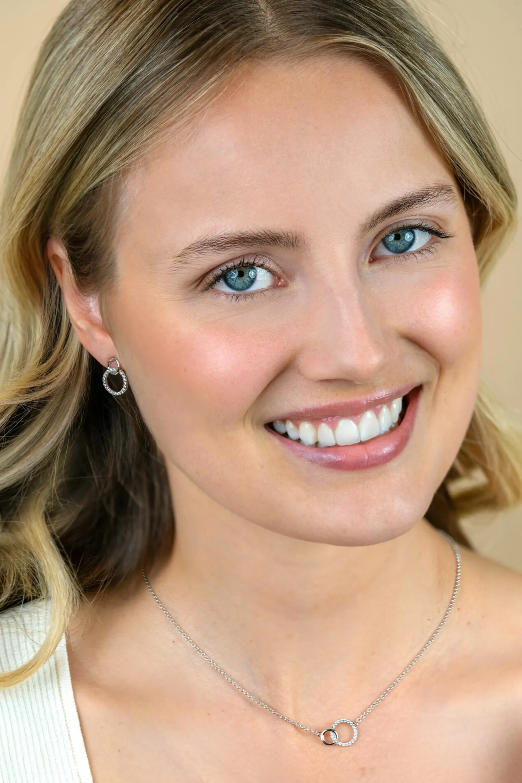 New Zinzi zilveren ketting 2 open rondjes verbonden wit ZIC1782