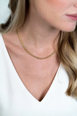 Online Zinzi zilveren ketting 45cm in14K geelverguld met ronde schakels 5mm breed ZIC2239G