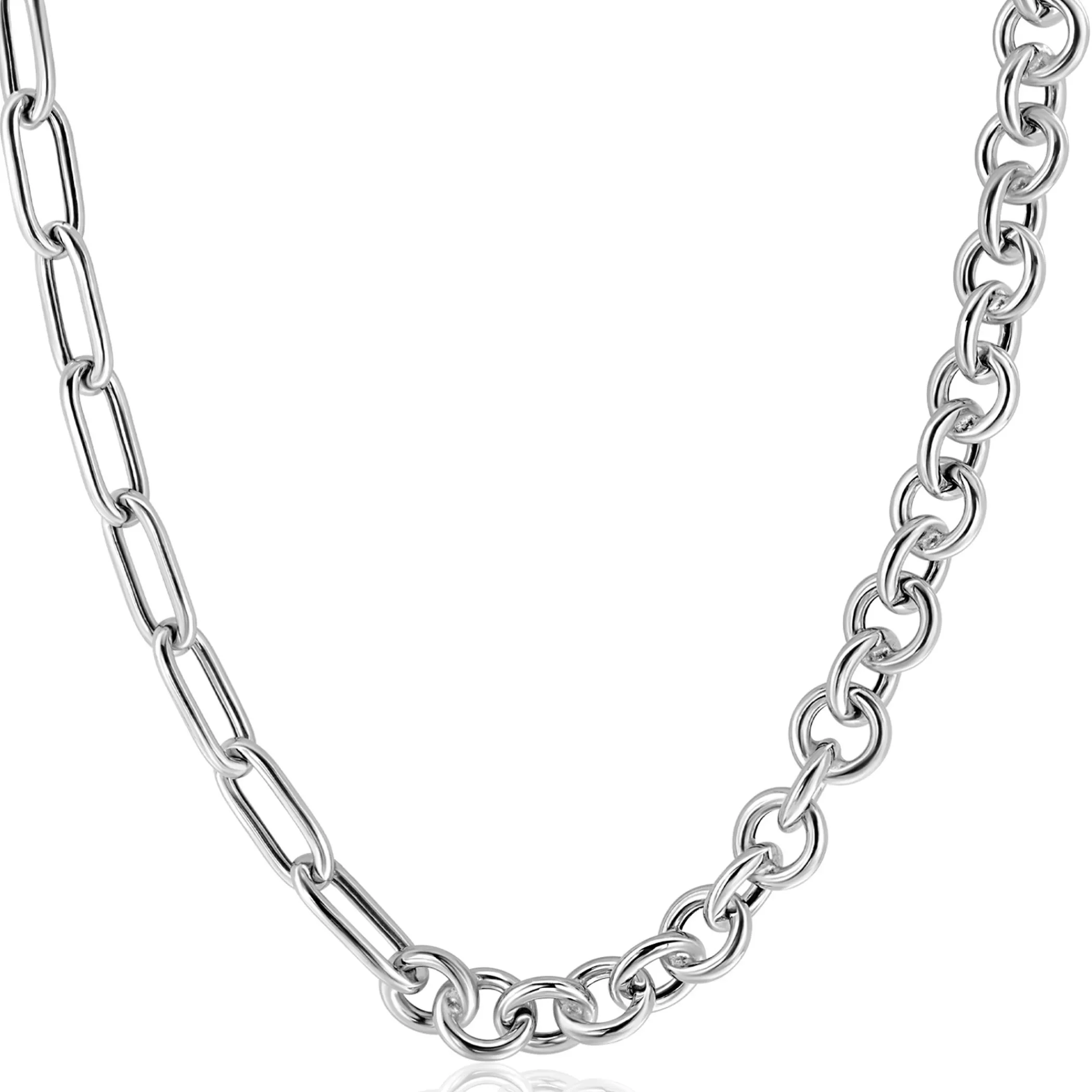 Outlet Zinzi zilveren ketting 45cm met twee stoere schakels gecombineerd: jasseron en ovale schakels (8,5mm breed) ZIC2477