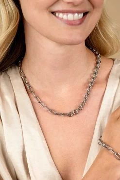Outlet Zinzi zilveren ketting 45cm met twee stoere schakels gecombineerd: jasseron en ovale schakels (8,5mm breed) ZIC2477