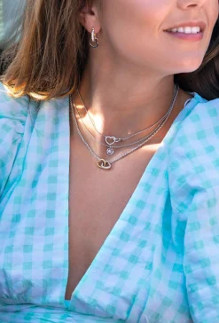 Online Zinzi zilveren ketting 45cm met verbonden harten wit ZIC1736