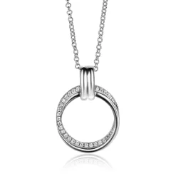 New Zinzi zilveren ketting 45cm met ronde hanger 22mm ZIC2266